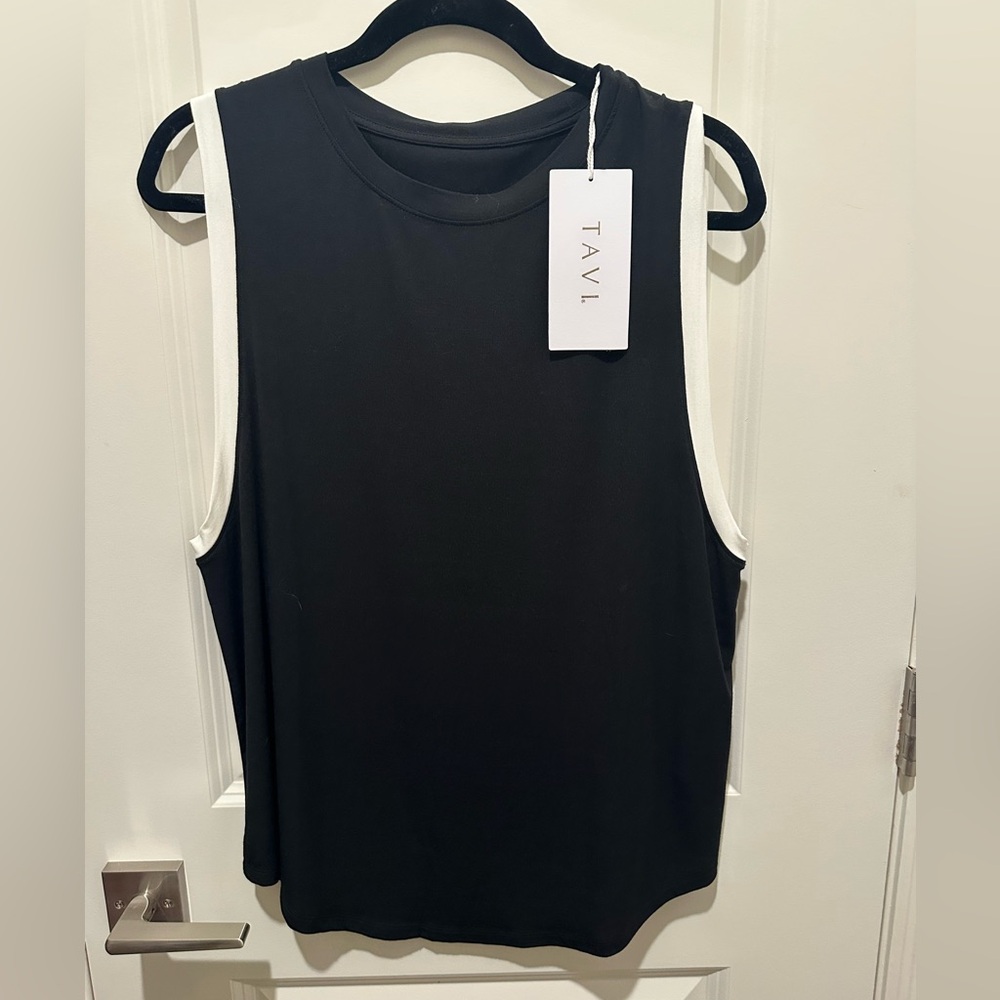 Tavli High Neck Muscle Tank Top with White Contrast Trim